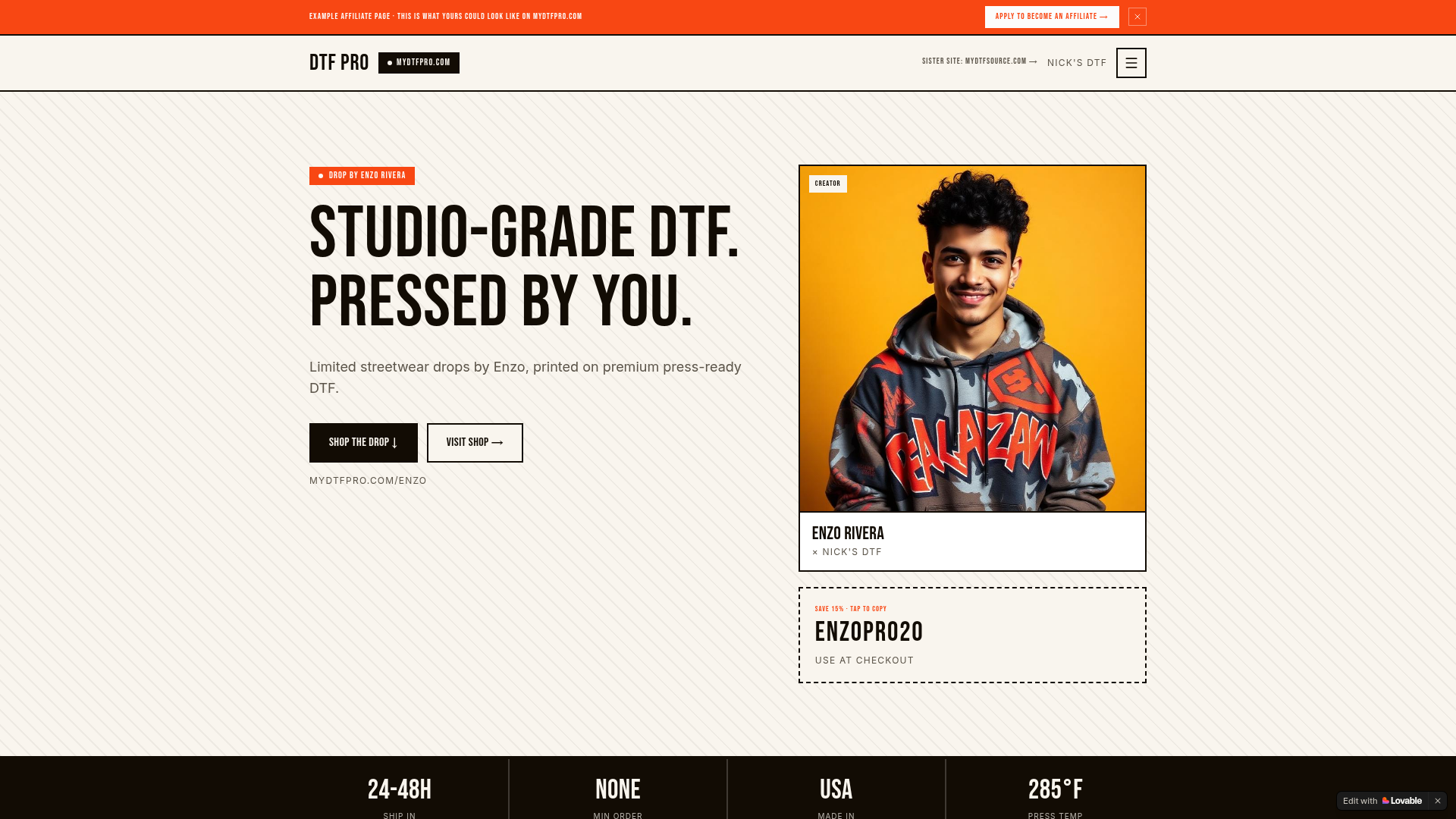 Screenshot of Enzo Rivera affiliate landing page