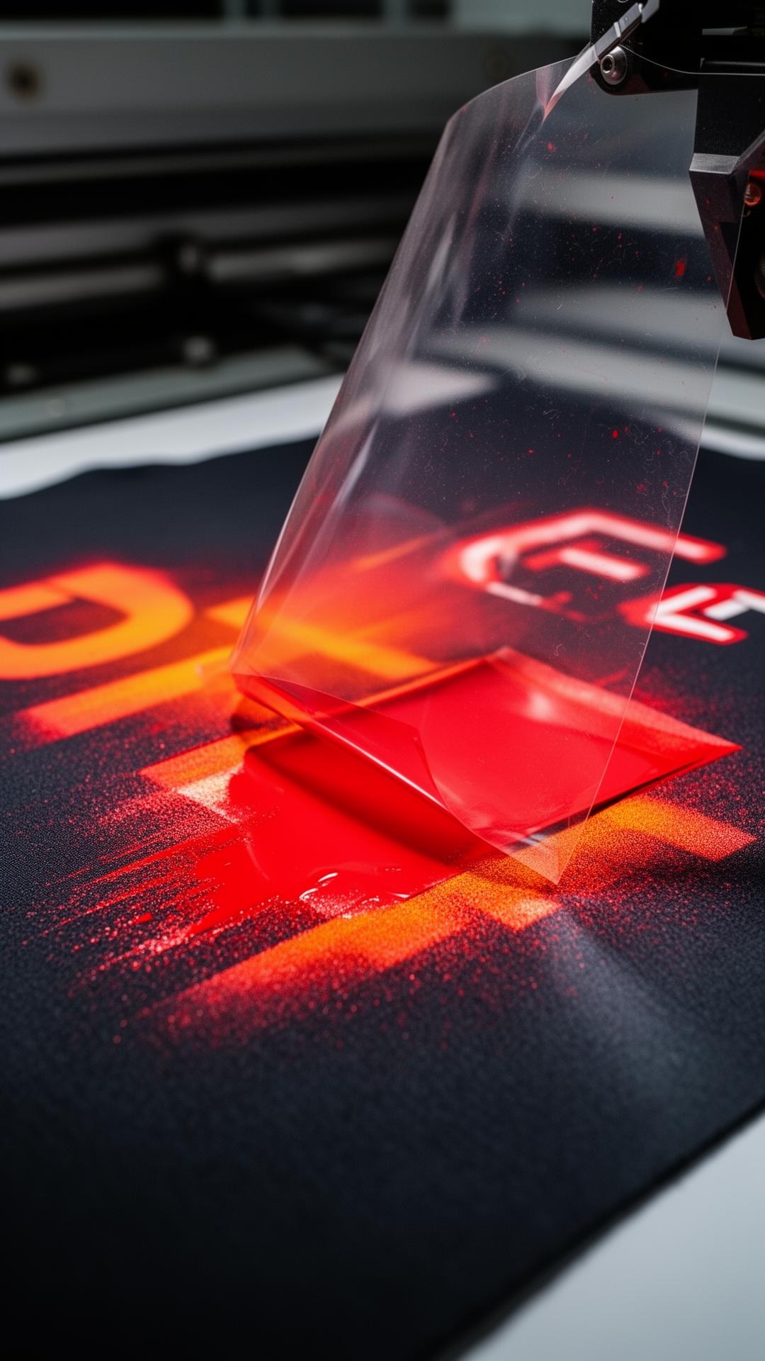 Vivid DTF transfer being peeled from film backing onto dark fabric